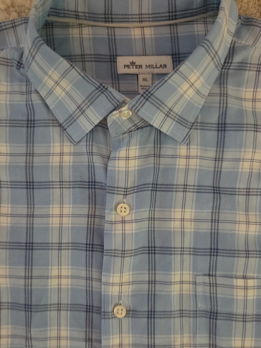Peter Millar Men's XL Plaid Long Sleeve Button Down Shirt Blue White